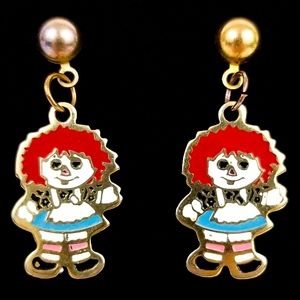 Vintage Raggedy Ann Cloisonne Enamel Earrings